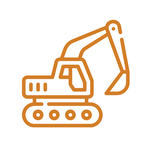 Icon eines Baggers als Symbol für Erdarbeiten und Bodenbewegung.