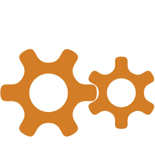 Icon mit Zahnrädern als Symbol für Trommelsiebanlagen und Materialaufbereitung.
